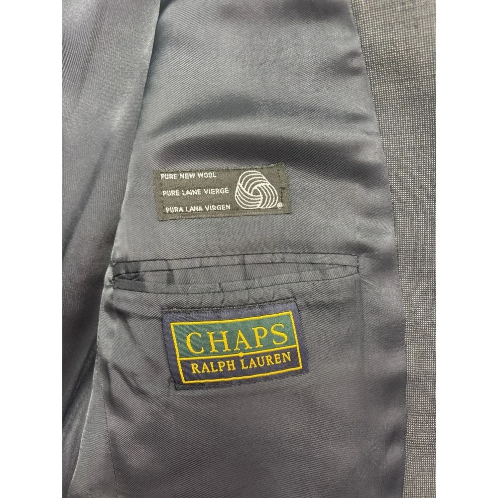 vtg 90s Ralph Lauren Chaps 40R 32x30 Charcoal 2pc Pant Suit Wool Cuffed Pleated